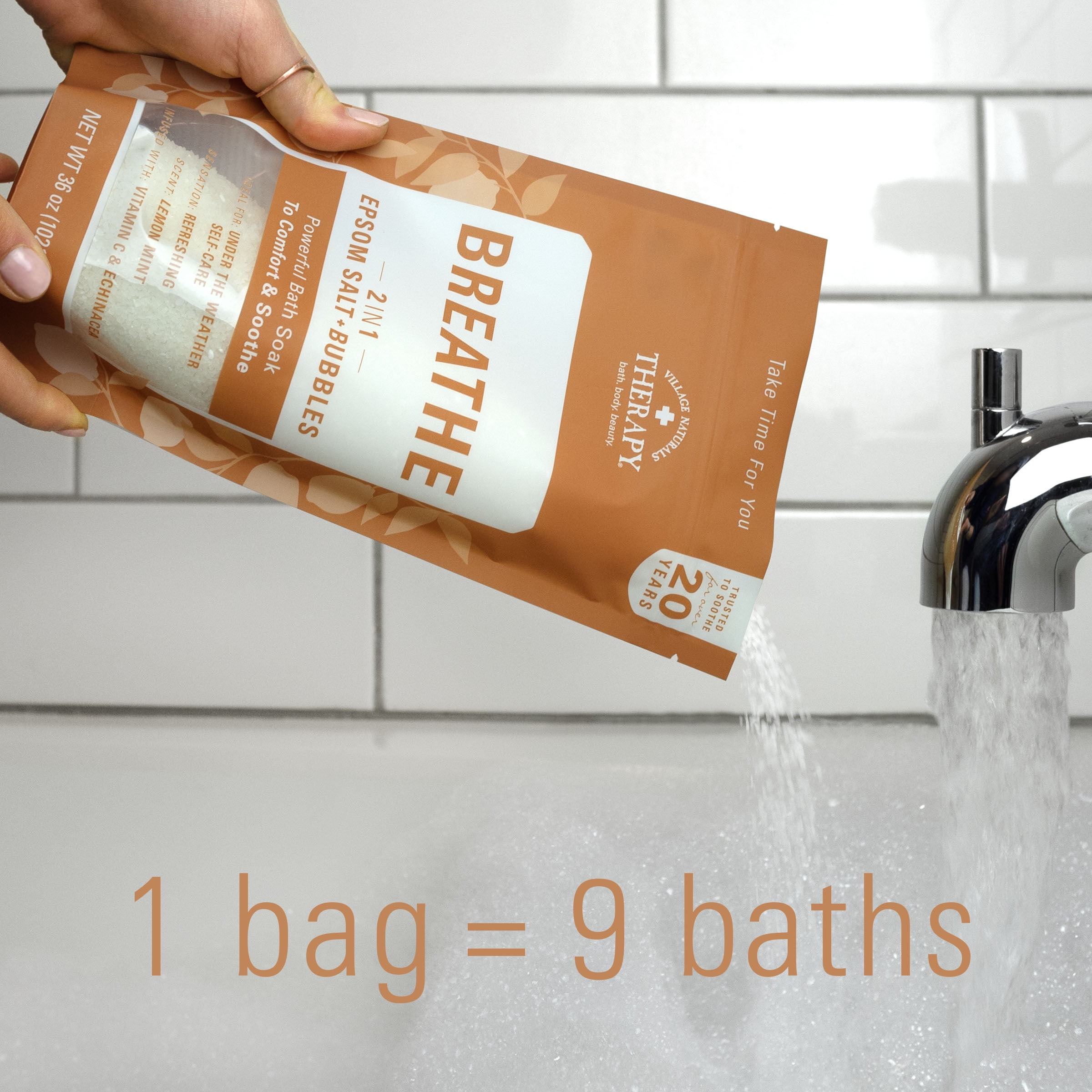 (2 pack) Village Naturals Therapy Breathe 2in1 Foaming Epsom Bath Soak, Echinacea, Ginger & Ginseng
