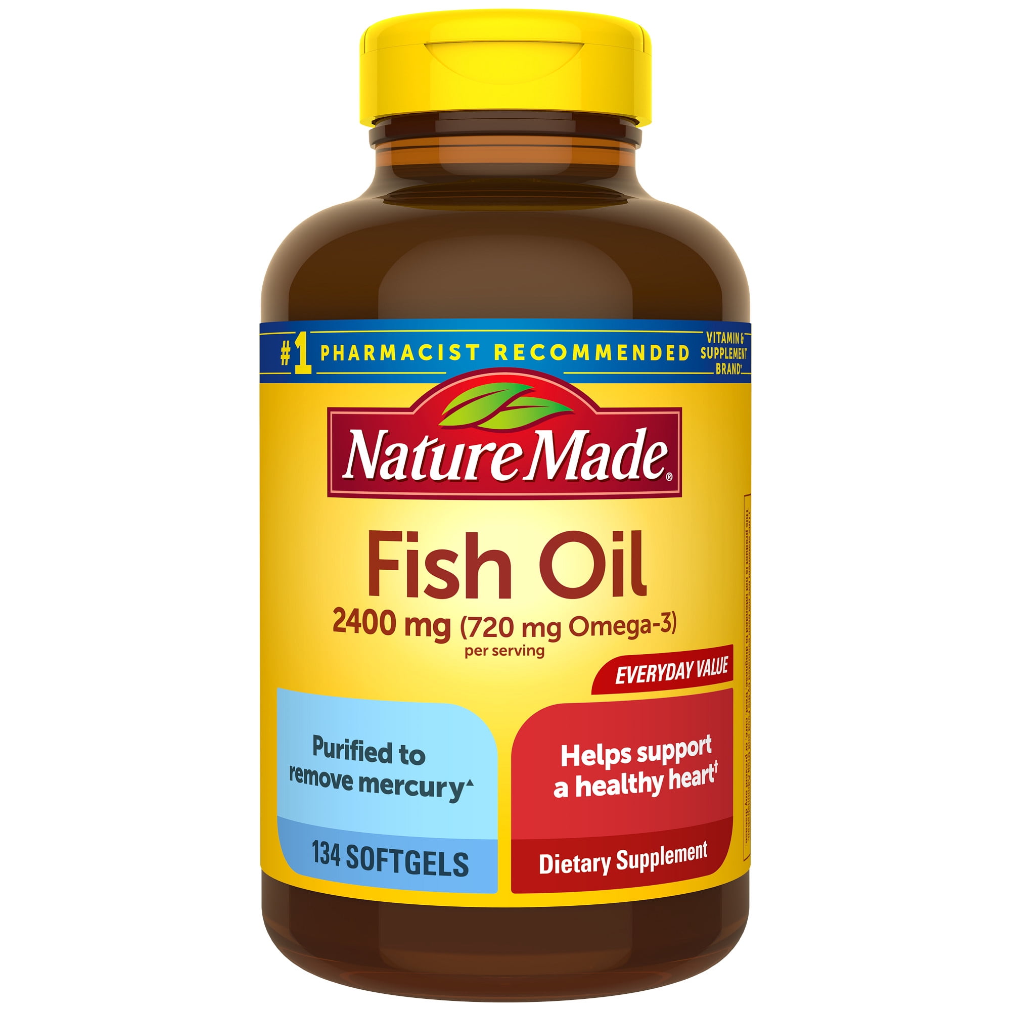 Nature Made Fish Oil 2400mg per Serving Softgels, 134 Count Value Size