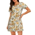 thumbnail image 1 of Balery Hippie Bee Honeycomb Camisón de manga corta con cuello redondo para mujer, cómodo y elegante., 1 of 6