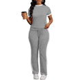 thumbnail image 4 of Women's 2 Piece Outfits Short Sleeve Tops Sweatpants Colorblock Bodycon Lounge Sets Tracksuit Gray L, 4 of 7