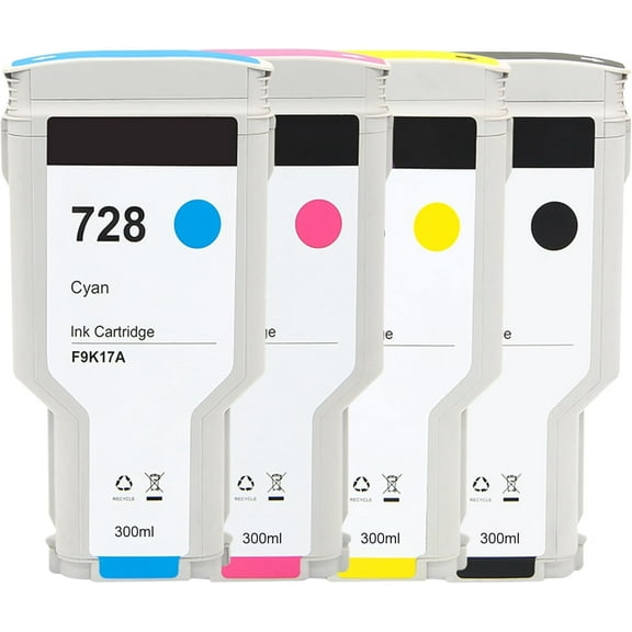 728 Ink Cartridges Compatible for DesignJet T830 MFP T730 Printer, Matte Black/Cyan/Magenta/Yellow, 300ML, 4 Pack