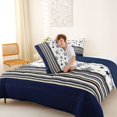 thumbnail image 4 of Manfei Cartoon Stars Print Queen Comforter Set,Vintage Striped Comforter Sets Queen,White Navy,Navy Blue Reversible,3pcs,1 Comforter and 2 Pillowcases, 4 of 7
