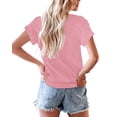 thumbnail image 3 of Camiseta APOFER para mujer, casual, manga corta, cuello redondo, rosa, 3 of 3