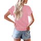 thumbnail image 3 of Camiseta APOFER para mujer, casual, manga corta, cuello redondo, rosa, 3 of 3