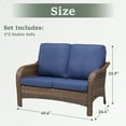 thumbnail image 2 of Yeahumalia Outdoor Patio Loveseat 2 Seater Wicker Sofa, Small Porch All Weather Rattan Couch with Blue Removble Cushion for Balcony Deck Backyard, 2 of 6