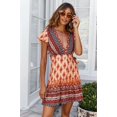 thumbnail image 3 of Femmes Manches Courtes Wrap Boho Floral Mini Robe Dames V-Cou Taille Haute Rétro Jupe de Plage, 3 of 5