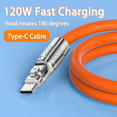 thumbnail image 2 of Cable de datos USB tipo C de 120 W con conector de aleación de zinc y codo giratorio de 180 grados, juego de silicona líquida, carga rápida de 6 A con lámpara, 2 of 6