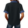 thumbnail image 4 of Womens Denim Patchwork Office Shirts Collared Buttons Decor Summer Tops Splicing V Neck Casual T-Shirt Gray L, 4 of 5
