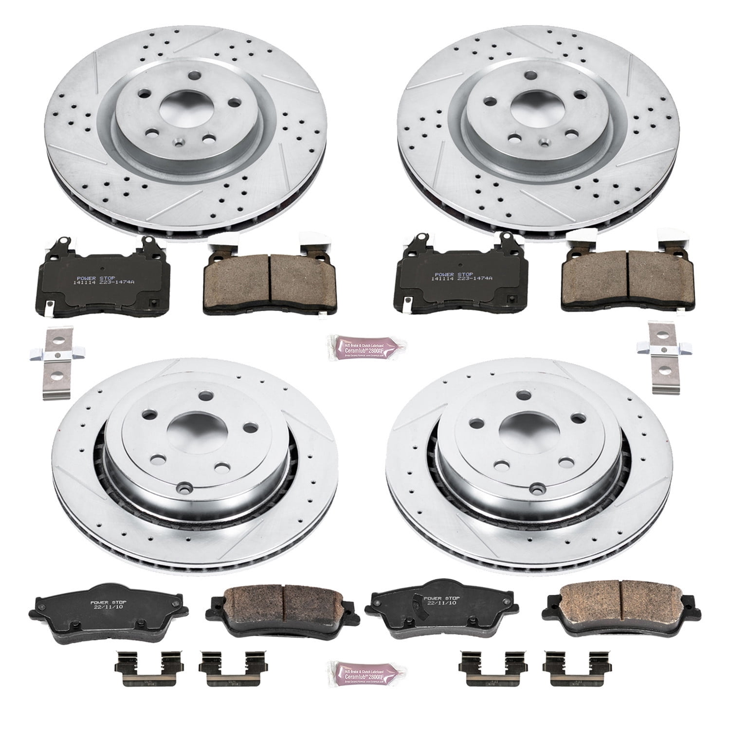 Power Stop Front and Rear Ceramic Brake Pad and Drilled and Slotted Rotor Kit K7005