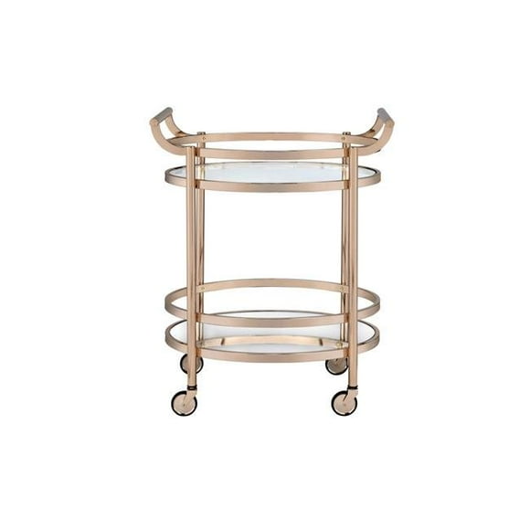 Home Roots Kitchen 286459 34 x 27 x 19 in. Glass & Mirror Serving Cart - Clear & Rose Gold