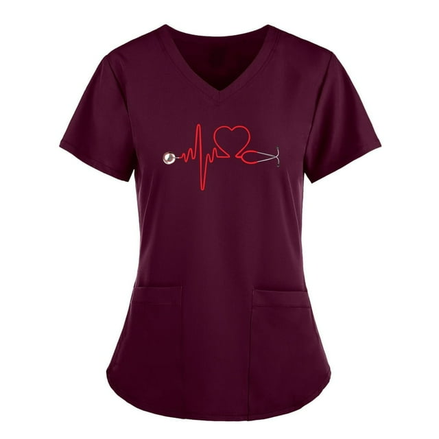 Hauts à Manches Courtes Col en V pour Femmes, Uniformes de Travail Infirmiers, T-shirts