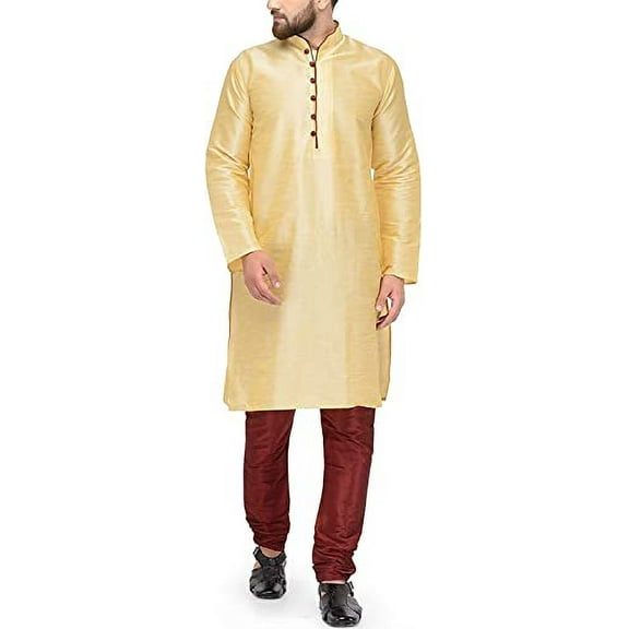 Royal Kurta Men's Kurta Pyjama Set (44, Golden-Maroon)