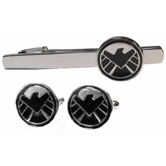 Marvel Agents of Shield Silvertone/Black Tie Clip & Cufflinks Set