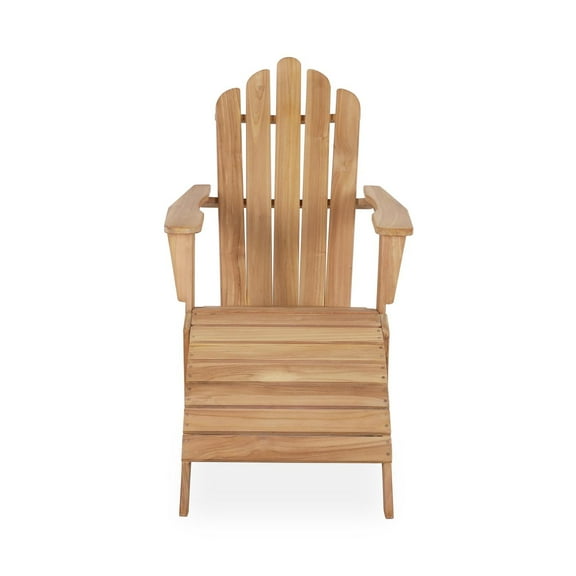 Decksplore Folding Adirondack Chair with Retractable Ottoman Fire Pit Patio Chair with Pull Out Foot Rest Weather Resistant Lawn Outdoor Lounge Chair Wood