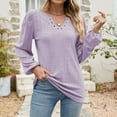 thumbnail image 3 of Perfectbot Womens Fall Tops Dressy Casual V Neck Eyelet Tunic Shirts Ruched Puff Sleeve Work Blouse, 3 of 6