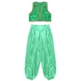thumbnail image 3 of Aislor Kids Boys Arabian Prince Street Rats Costume Silky Waistcoat with Harem Dance Pants Green 10, 3 of 7