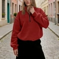 thumbnail image 5 of XUNKUSGA Womens Sweatshirt Fuzzy Fleece Sherpa Pullover Top Long Sleeve Half-Zip Sweatshirt for Women Solid Color Winter Fleece Jacket with Pockets S-2XL Red, 5 of 7