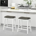 thumbnail image 2 of ERGOMASTER Bar Stools, 26 Inch Counter Height Saddle Stools, Solid Wood Legs with Leather Upholstered Seat for Kitchen Island (1, White + Grey), 2 of 7