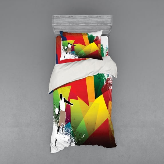 Ambesonne Colorful Bedding Set 3 Pcs, Basketball Modern Art, Twin XL, Multicolor