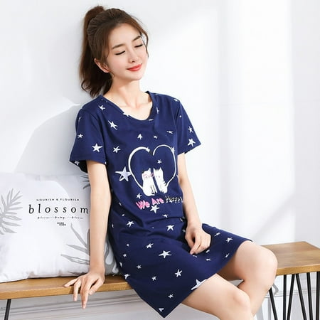

QWZNDZGR New arrival Knitted Cotton Women s Sleep Lounge Dress Big Girls Cute Sleepwear Nightgowns Sleepshirts Nightwear Shirts Homewear