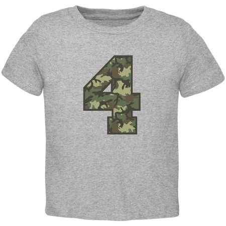Birthday Kid Camo 4 4th Fourth Heather Toddler T-Shirt