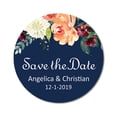 thumbnail image 1 of Darling Souvenir Round 45 Pcs Floral Save The Date Stickers Wedding Personalized Bride Groom Names And Date Envelope Seals - Navy Blue, 1 of 1