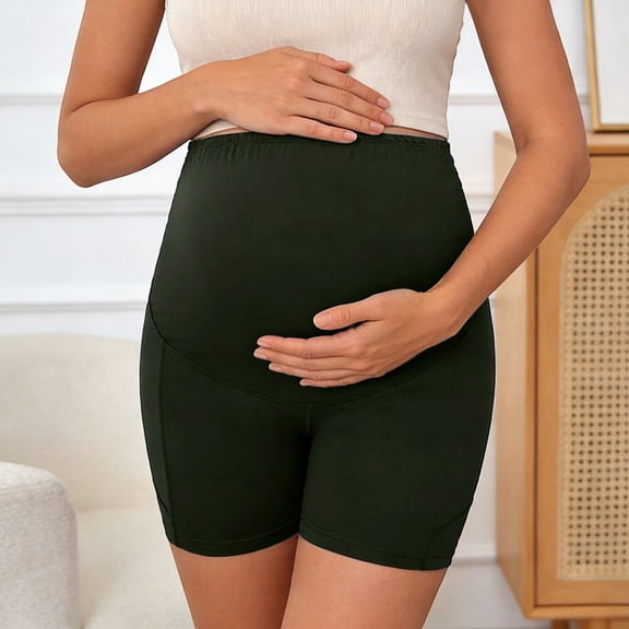 HOWPAY Women's Maternity Yoga Shorts over the Belly Comfy Biker Workout Pregnancy Gym Short Pants with Pockets Soft Casual Activewear Army Green L