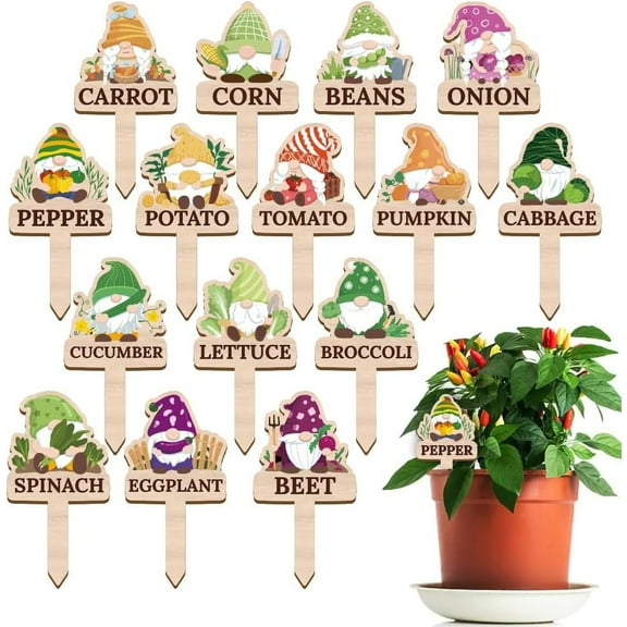 15 Pcs Gnome Wooden Plant Markers with Vegetable Name Tomato Corn Carrot Funny Plant Labels Elf Garden Potted Plants Tags Garden Stakes Patio Decors for Seed Plant Novelty Gift