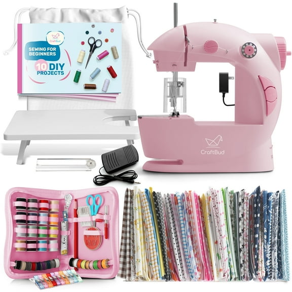 Virtu 122 PC Mini Portable Sewing Machine for Beginner, Kids Sewing Machine and Adults with Craft Supplies, Pink