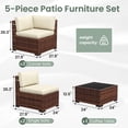 thumbnail image 3 of Poteban 5 Pieces Outdoor Sectional Sofa Set , PE Wicker Rattan Slanted Back Outdoor Conversation with Cushions and Glass Coffee Table for Backyard Garden, Khaki, 3 of 11