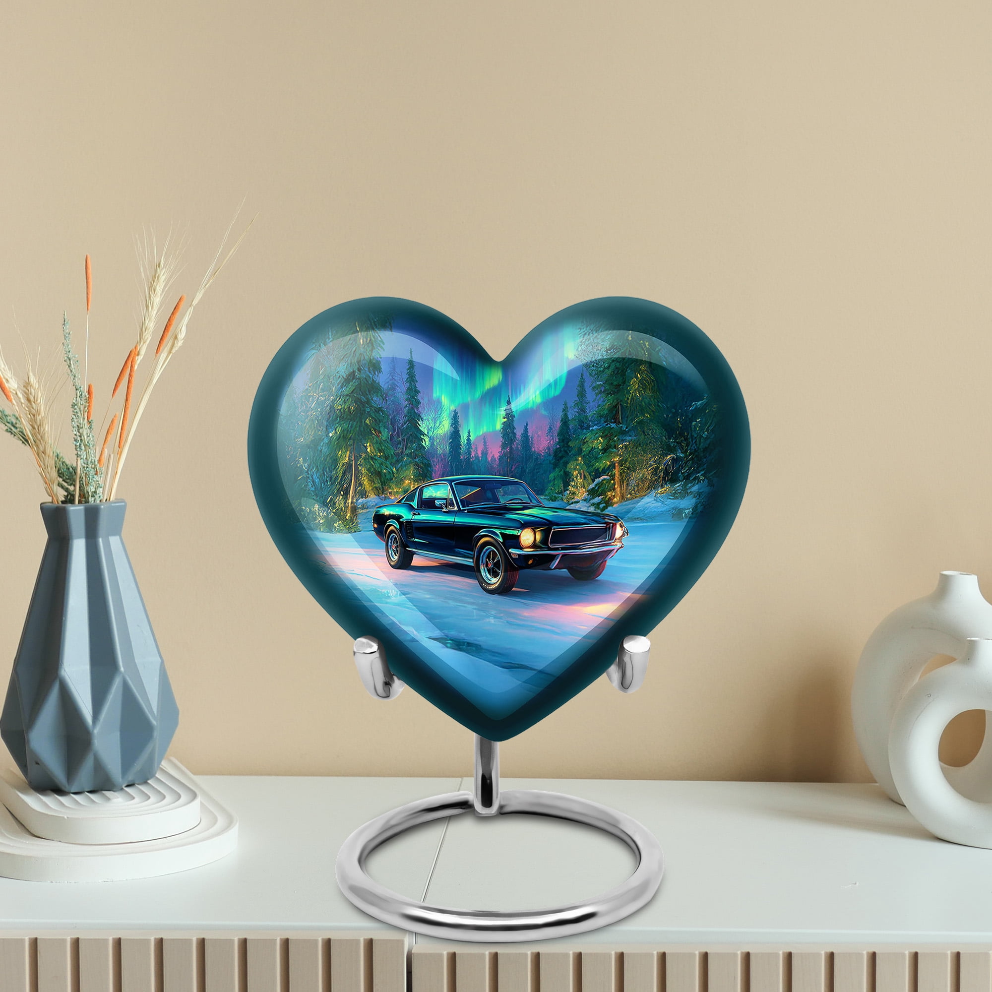MUKTIVE Car Funeral Heart Urns for Human Adult Ashes Father & Mother, Blue Cremation Burial Urn for Adult Ashes Mother, Small Keepsake Mountain Urns for Loved Ones, 3 Inch