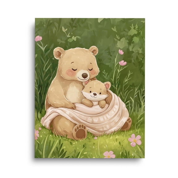 Mother Bear Print, Cute Animal Nursery Wall Art, Woodland Bear And Cub Poster, Forest Animal Decor, Country Baby Shower Home Decor #3575, Unframed Poster Size 8x12