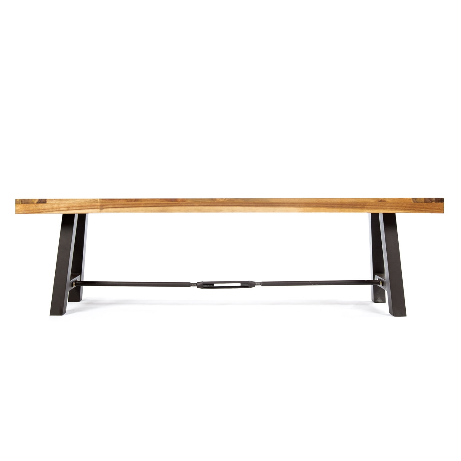 Kepooman Outdoor Acacia Wood Dining Bench, Patio Wooden Picnic Bench for Garden, Porch, Yard - Rustic Metal Kepooman Outdoor Acacia Wood Dining Bench, Patio Wooden Picnic Bench for Garden, Porch, Yard - Rustic Metal