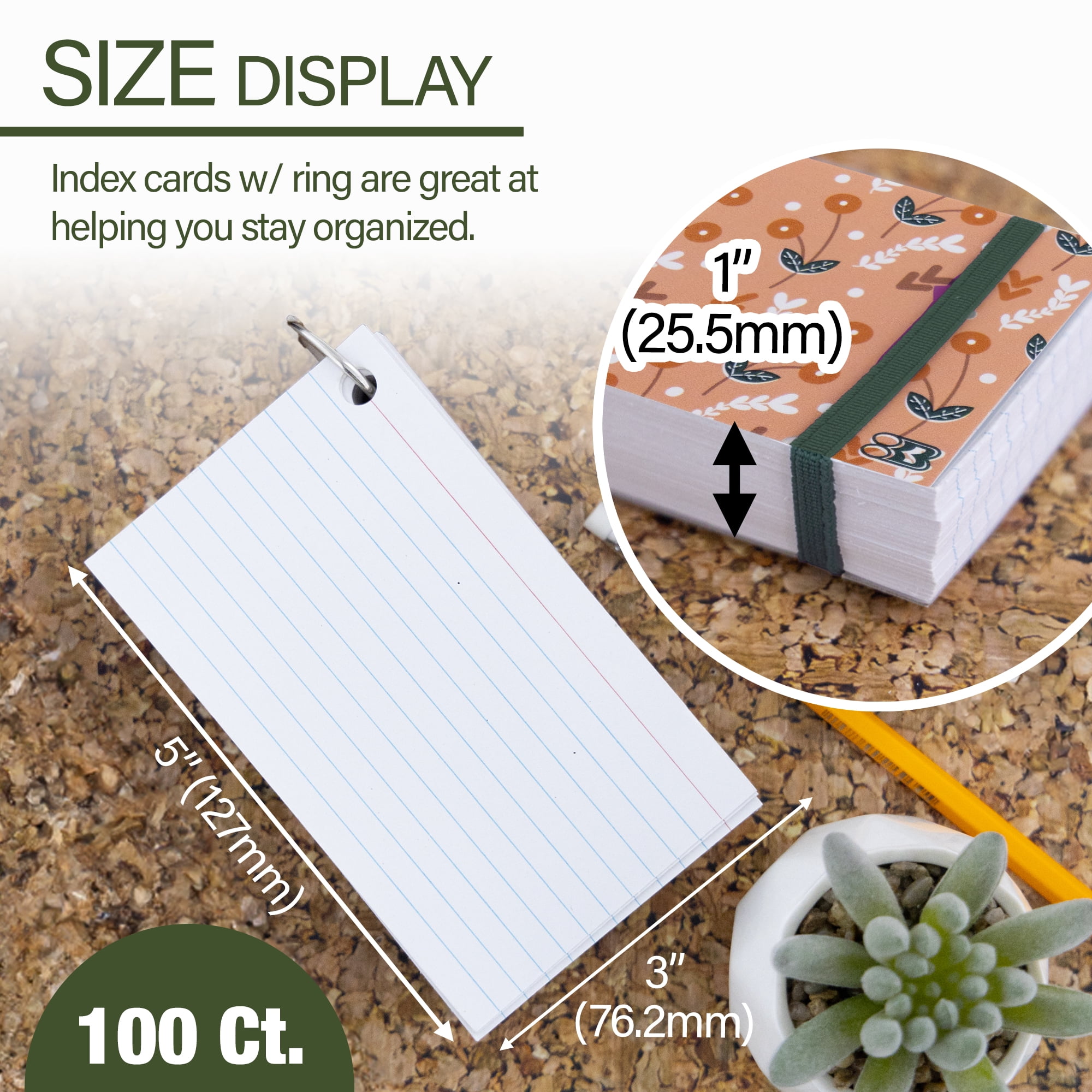 BAZIC Ruled White Index Cards Fashion Poly Cover w/ Ring 3" X 5", 100 Count, Cute Floral Cover, 6-Pack