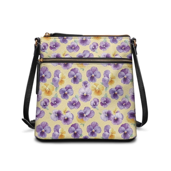 HELLHERO Adjustable Strap Purse Satchel for Outdoor Activities Travel Daily, PU Leather Adjustable Shoulder Strap Versatile Shoulder Bag, Pansies