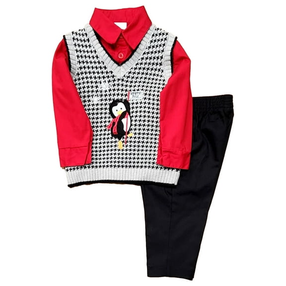 IZOD Infant Boys Dress Up Penguin Vest Black Pants & Shirt Outfit Set 24 Months
