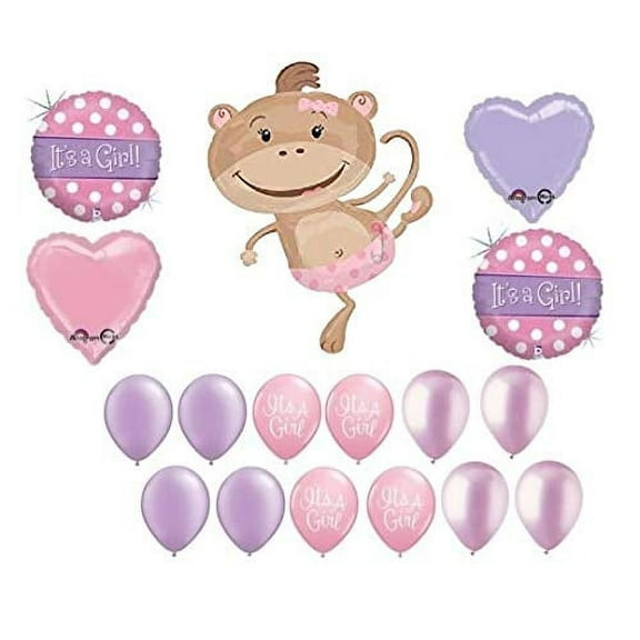 DalvayDelights Monkey Diaper Bow It's a Girl Baby Shower (17) Safari Jungle Balloons Set
