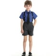 thumbnail image 2 of LNMQLPDBS Toddler Boy Short Sets Short Sleeved Solid Color Button Down Lapel Dress Shirt with Pocket + Tie + Strap Shorts 3pcs Outfits 3t Boy Clothes Baby Gentleman Suit for Party Wedding, 2 of 9