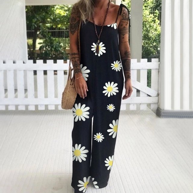 SMihono Pantalons en Lin pour Femmes Mode Grande Taille Décontractée Ample Femmes Grande Taille Mode Ample Imprimé Floral Sans Manches Combinaisons Jambes Larges Femmes, jusqu'à 65 % de Réduction!