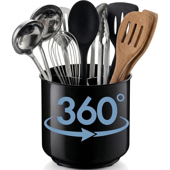 Cooler Kitchen Extra Large Utensil Holder with Removable Divider, Black