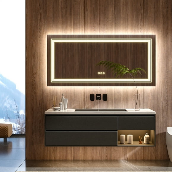 Wisfor 120x60cm LED Bathroom Mirror: Dimmable Vanity Mirror, Dual Lights, Anti-Fog, Rectangle, Home