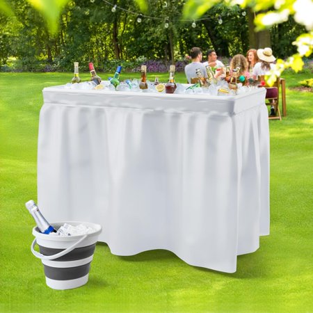 4 FT Ice Cooler Table|Portable Ice Folding Table w/Matching Skirt & Drain|Foldable Patio Cooler Table for Party,Picnic,Wedding,Camping,BBQ