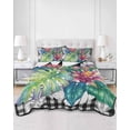 thumbnail image 2 of Full Size Quilt Bedding Set, Tropical Plant Reversible Summer Quilt 3 Pieces, Summer Watercolor Botanical Palm Leaf Plaid Lightweight Bedspreads Coverlets with 2 Pillow Shams for All Seasons, 2 of 5