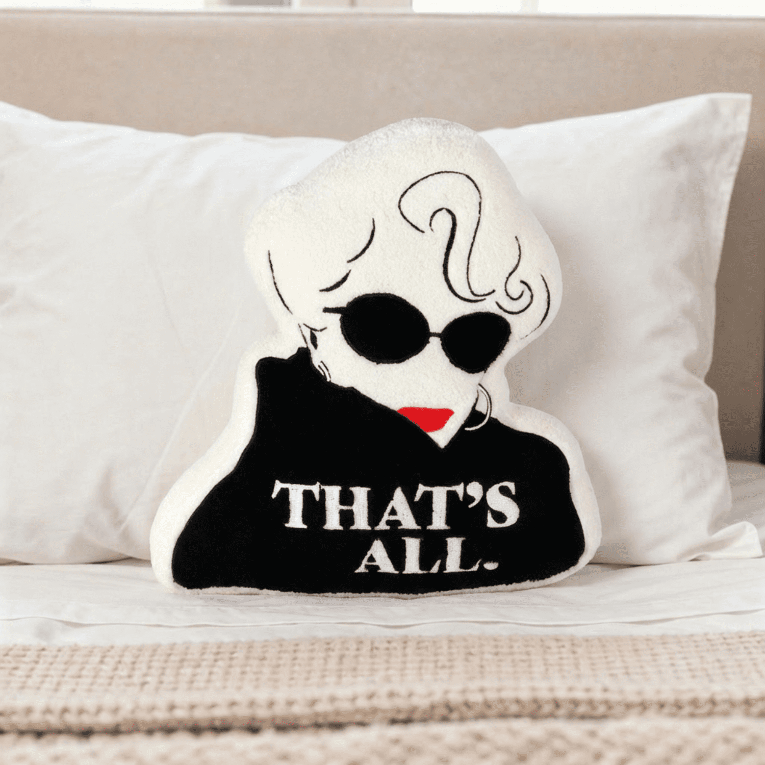 Devil Wears Prada Decorative Pillow, 100% Polyester Boucle, Embroidered Design, 16" x 18", White and Black