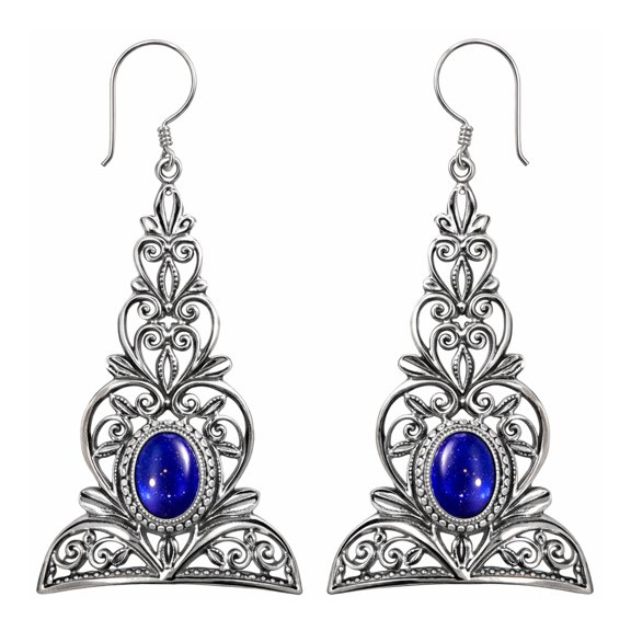 925 Sterling Silver Drop Earring for Women, Genuine Lapis Lazuli Gemstone Designer Earrings, Handmade Fashion Jewelry for Gifts