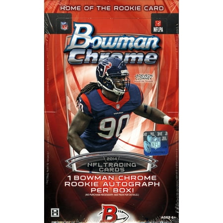 - 2014 Bowman Chrome Football Hobby Box (18 packs of 4 cards: 1 Autograph, 1 Top Shelf Rookie, 1 Franchise Futures Die-Cut Mini, 2 Bowman's Best Die Cuts, 1 Pulsar Refractor, 4 Refractors)