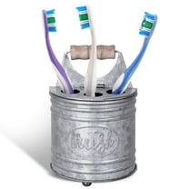 Autumn Alley Farmhouse Toothbrush Holder in Rustic Galvanized Gray Metal