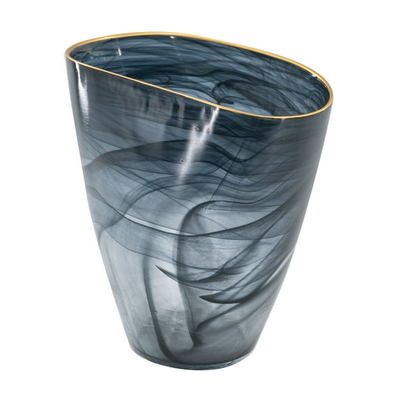 Oval Glass Vase - 9.5" x 4.5" x 9.5" - Black/Gold