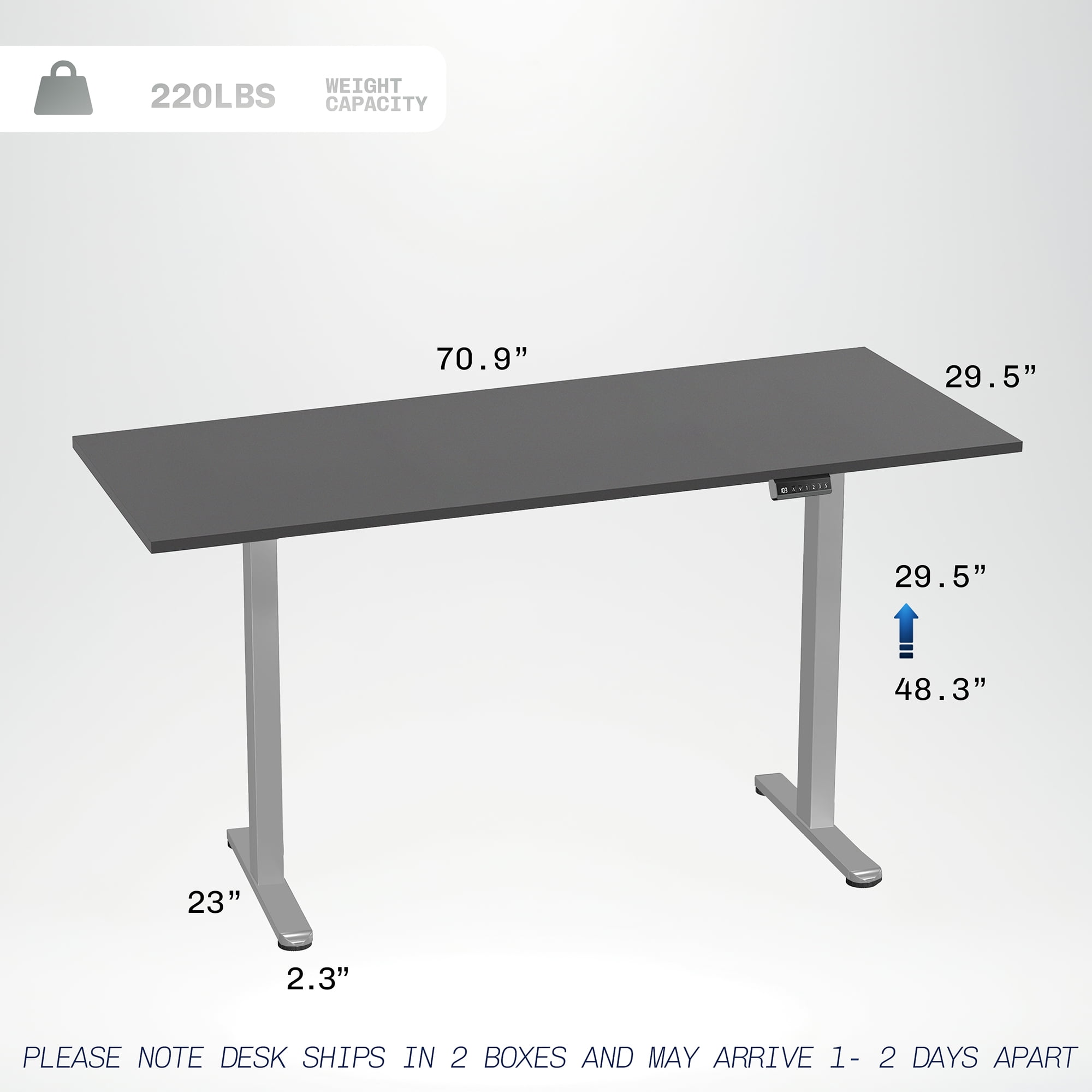 VIVO Dual Motor 71” x 30” Standing Desk, 1-Piece Black Top, Gray Frame