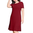 thumbnail image 2 of SROBPTY Dresses for Women Solid Short Sleeve Crew Neck Mid-Length Sundress for Party Wear, 2 of 5
